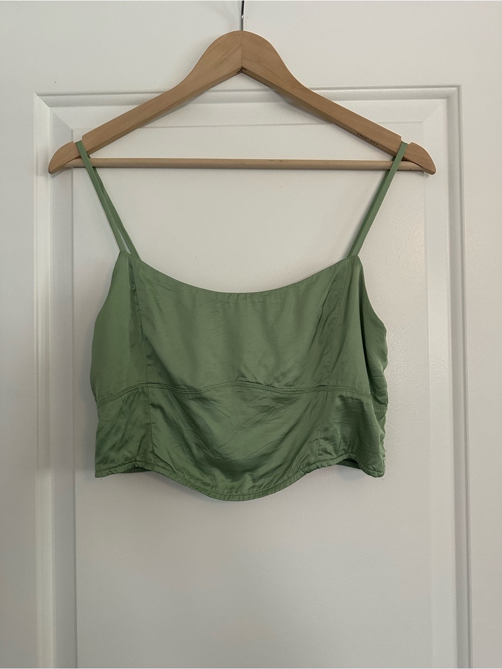 Aerie Satin Corset Crop Top in Green, Size Medium